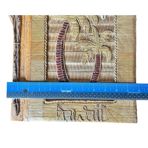 Hawaiian Handmade Photo Album With Palm Tree & Shell Design Dried Leaf Cover VTG - Picture 15 of 16